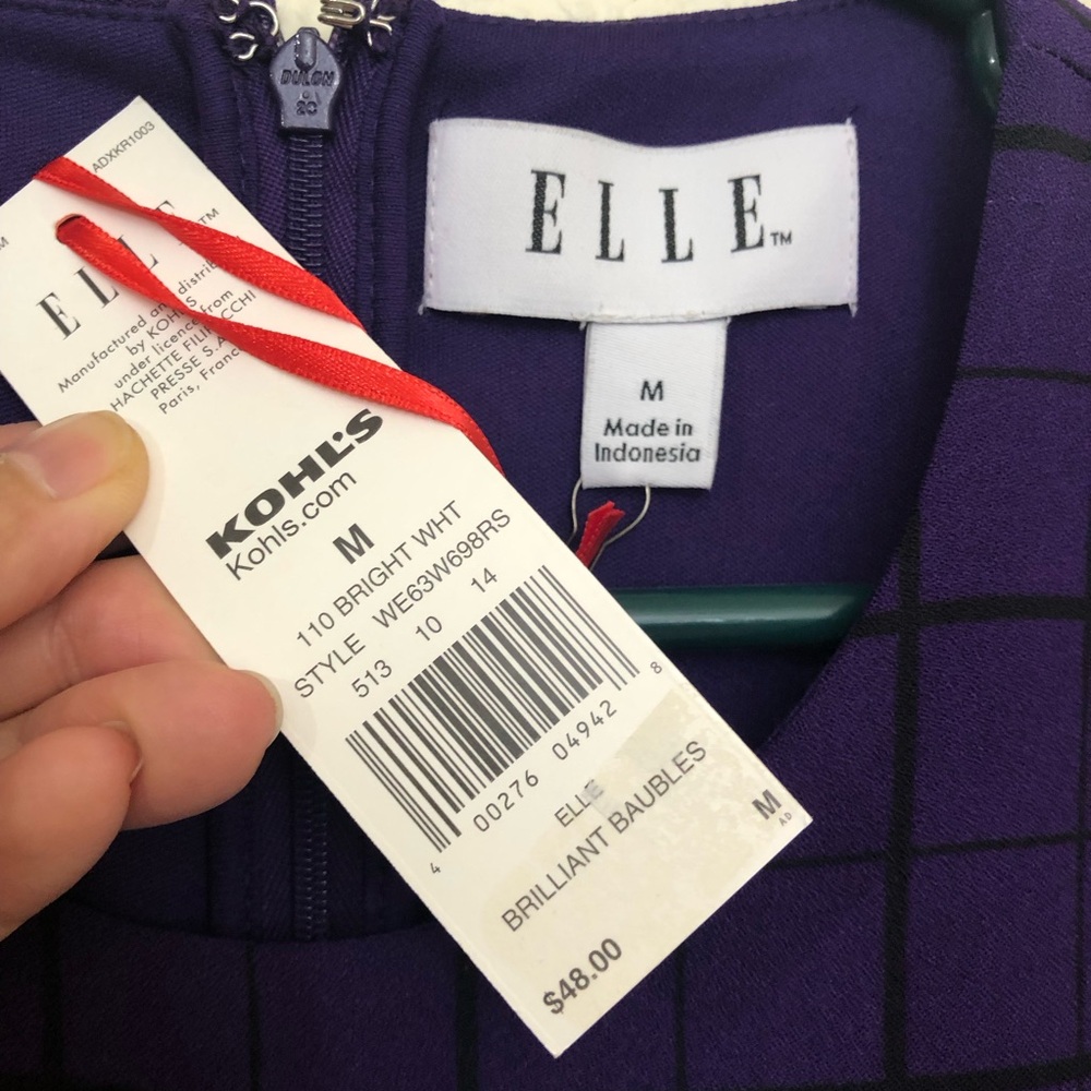 ELLE Womens Medium Sleeveless Peplum Asymmetrical Top Blouse Purple Checkers NWT - Picture 16 of 16